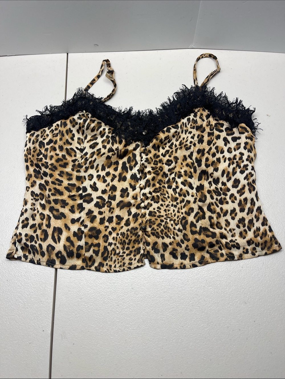 Dance & Marvel Leopard Print Lace Trim Cami top - Tan, Black, Brown